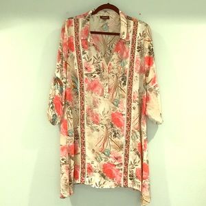 Tolani Silk Sheath Dress Tunic Cream and Roses M